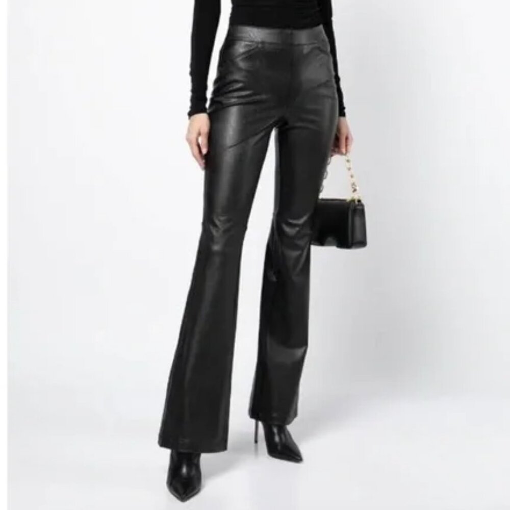 NEW NWOT! SPANX LEATHER-LIKE FLARE PANTS PULL ON VEGAN FAUX LEATHER STRETCH sz S